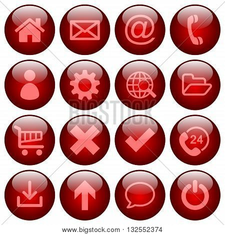 Basic web icon set in round glossy red buttons