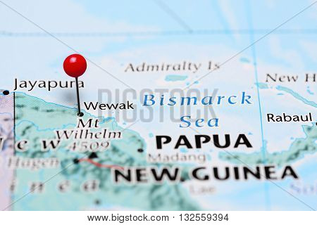 Wewak pinned on a map of Papua New Guinea