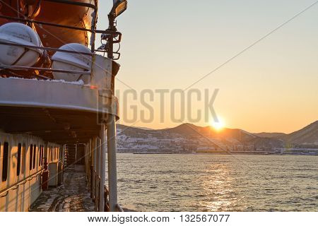island of Sakhalin Kholmsk morning, winter sea