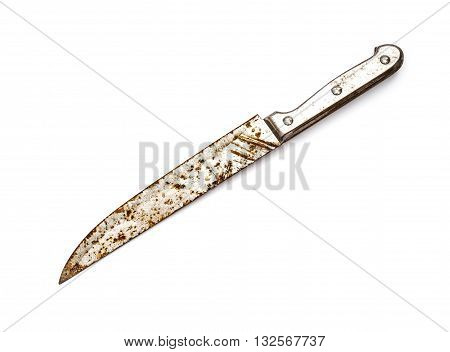 old rusty knife on a white background