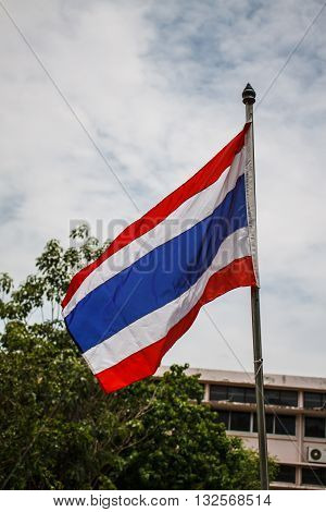 Close view of the Thai flag.Thai flag.Flag of Thailand.Image of waving Thai flag.Thailand Flag on white background.