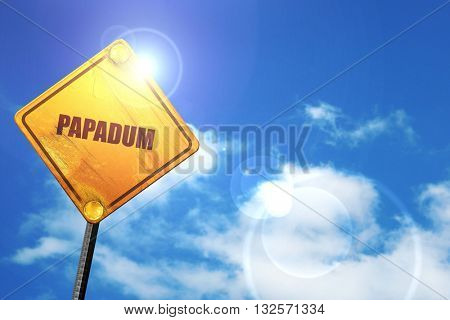 papadum, 3D rendering, glowing yellow traffic sign 