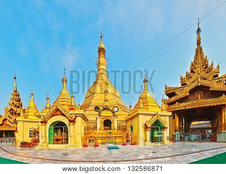 Sule Pagoda Pagoda in Yangon. Myanmar. Panorama