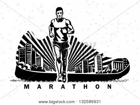Marathon. Vector sport illustration in the engraving style