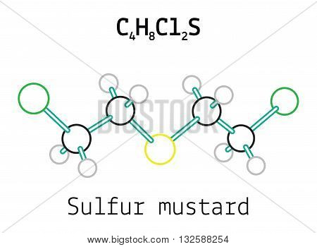 C4H8Cl2S Sulfur mustard 3d molecule isolated on white