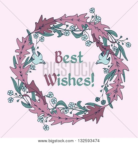 Mauve floral wreath. Vector greeting card 