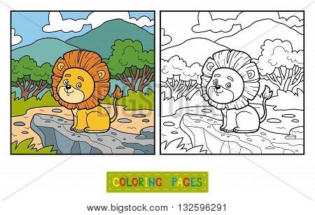 Coloring Book For Children. Little Lion In Africa