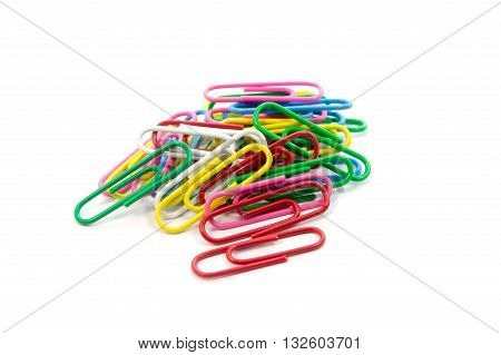 Paper clips colorful isolated on white background.