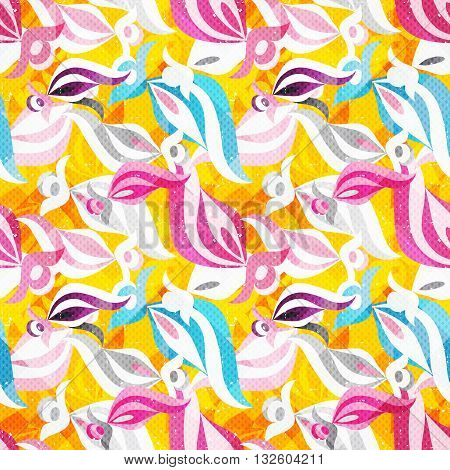 delicate petals of flowers on a yellow background seamless pattern