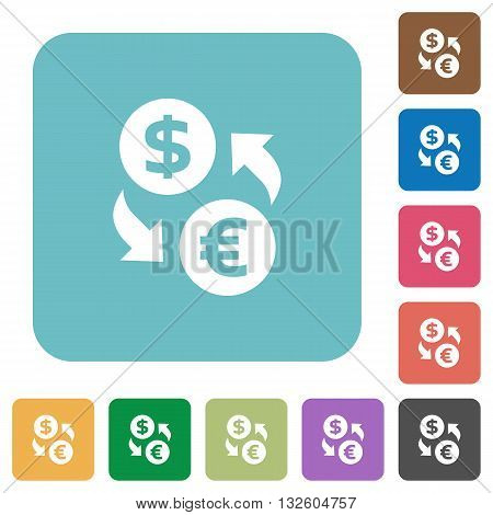 Flat euro exchange icons on rounded square color backgrounds.
