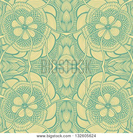 Seamless pattern in  Zen doodle or  Zen tangle  style in beige marine blue for wallpaper or for decorate package clothes  or different things