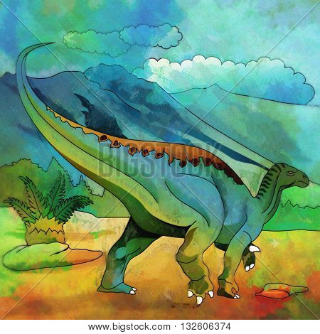 Plateosaurus. Illustration of a dinosaur in its habitat.