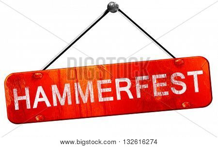 Hammerfest, 3D rendering, a red hanging sign