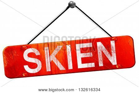 Skien, 3D rendering, a red hanging sign