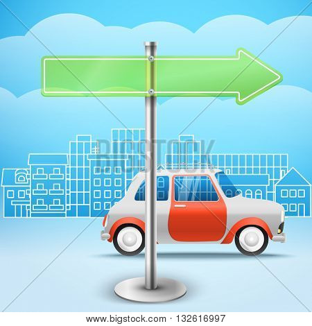Blank glass arrow board. City trafic illustration. Template for a text. Direction to the right