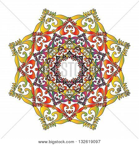 Vector Illustration. Colourful Hand Drawn Mandala Oriental Decorative Element Vintage Style.