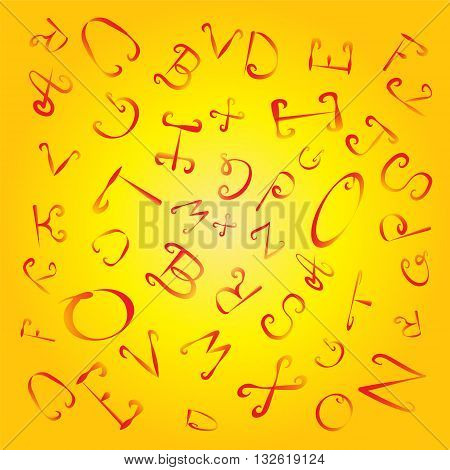 Vector Illustration. Mixed Alphabet on Yellow Background