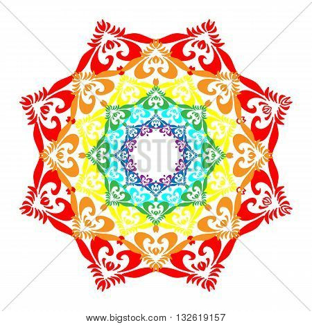 Rainbow Mandala Isolated on White. Oriental Decorative Element.