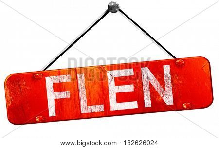 Flen, 3D rendering, a red hanging sign