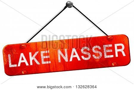 lake nasser, 3D rendering, a red hanging sign