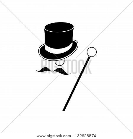 Black baron mister with heat mustache and stick vector illustration isolated on white background.