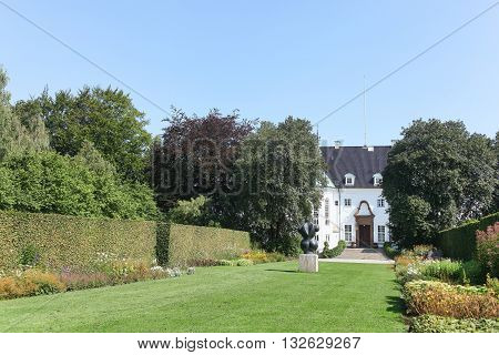 Aarhus, Denmark - August 20, 2015: Marselisborg Palace is a royal residence of the Danish Royal family in Aarhus. It has been the summer residence of Queen Margrethe II since 1967.