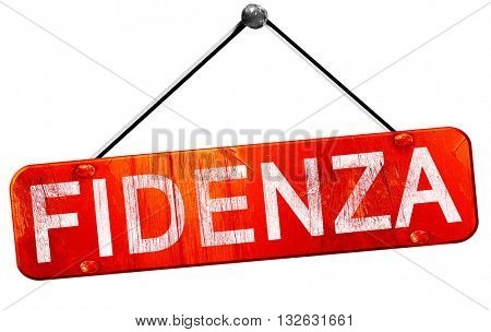 Fidenza, 3D rendering, a red hanging sign