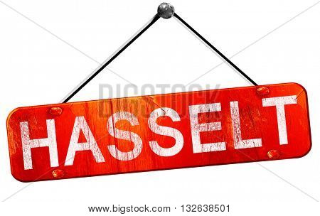 Hasselt, 3D rendering, a red hanging sign