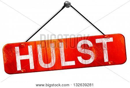 Hulst, 3D rendering, a red hanging sign