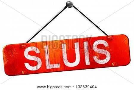 Sluis, 3D rendering, a red hanging sign