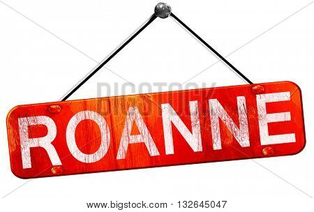 roanne, 3D rendering, a red hanging sign
