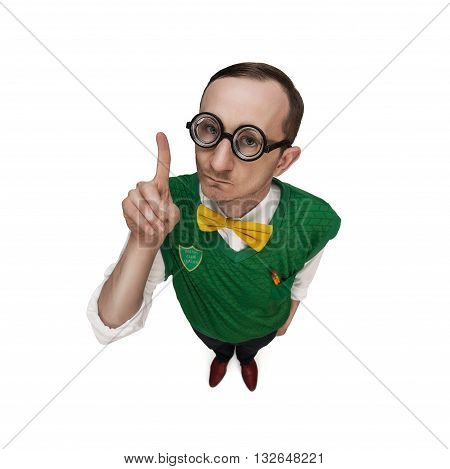 Funny smart nerd isolated on white background