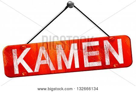 Kamen, 3D rendering, a red hanging sign
