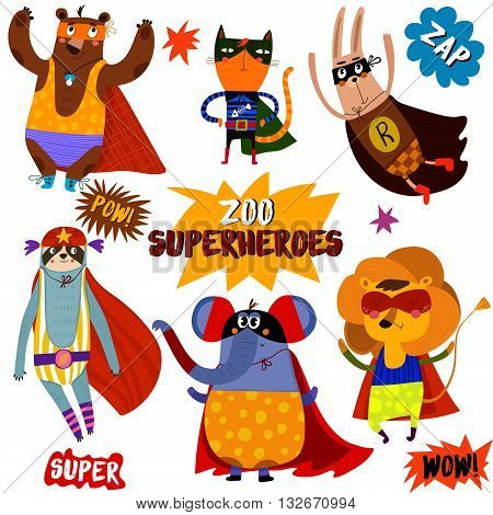 Part 1. Superhero Animals:bear, Cat, Rabbit, Opossum, Elephant, Lion.awesome Childish Collection  In