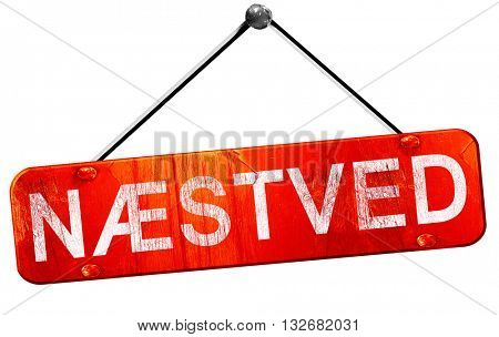 Naestved, 3D rendering, a red hanging sign