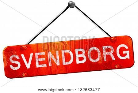Svendborg, 3D rendering, a red hanging sign