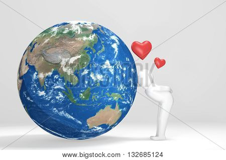3D man kisses Earth - Asia Oceania Edition (Elements of this image furnished by NASA)