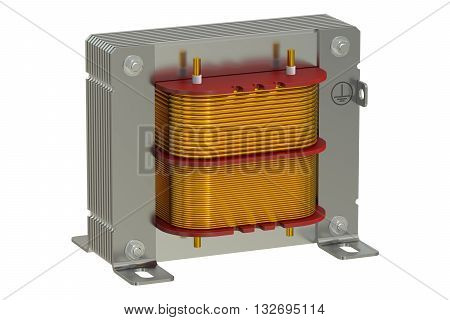 Electric transformer 3D rendering isolated on white background