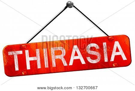 Thirasia, 3D rendering, a red hanging sign
