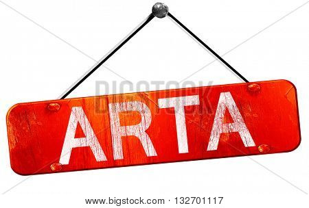 Arta, 3D rendering, a red hanging sign