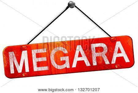 Megara, 3D rendering, a red hanging sign