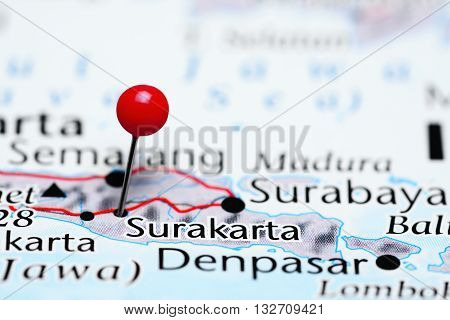 Surakarta pinned on a map of Indonesia