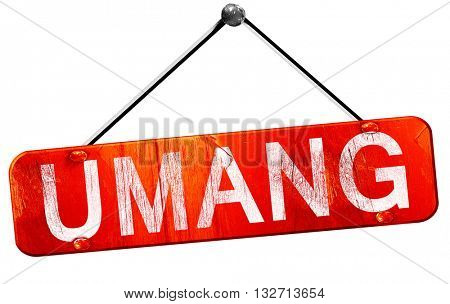 Umang, 3D rendering, a red hanging sign
