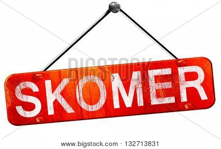 Skomer, 3D rendering, a red hanging sign