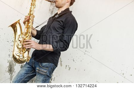 Jazzman Musical Artist Playing Saxophone Concept