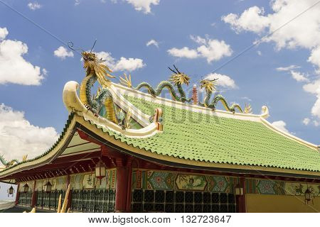 Dragons of taoist temple in Sebu-city at sunny day. Philippines