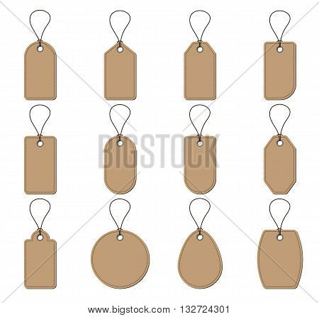 Collection of brown price tag on white background