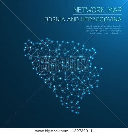 Bosnia And Herzegovina Network Map. Abstract Polygonal Map Design. Internet Connections Vector Illus