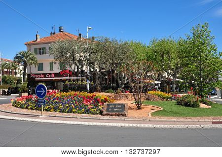 Saint Raphael; France - april 14 2016 : shops in the seaside street