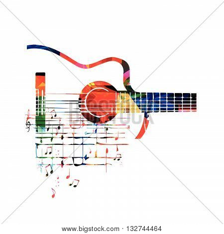 Vector illustration of colorful guitar with music notes